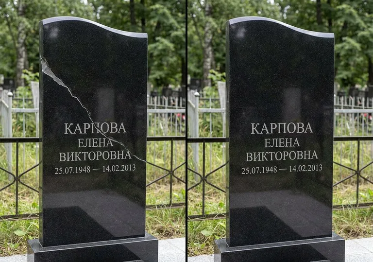 Заделка трещины на чёрном граните: до и после в Казани