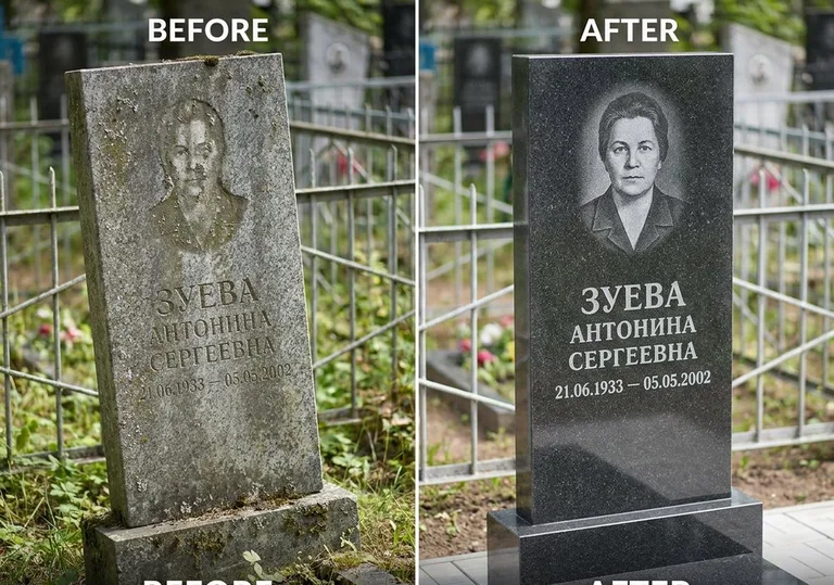 Восстановление сколов кромки гранита: до и после в Казани