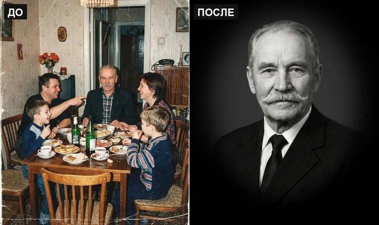 Ретушь фото на памятник — выделение из группового: до и после в Казани