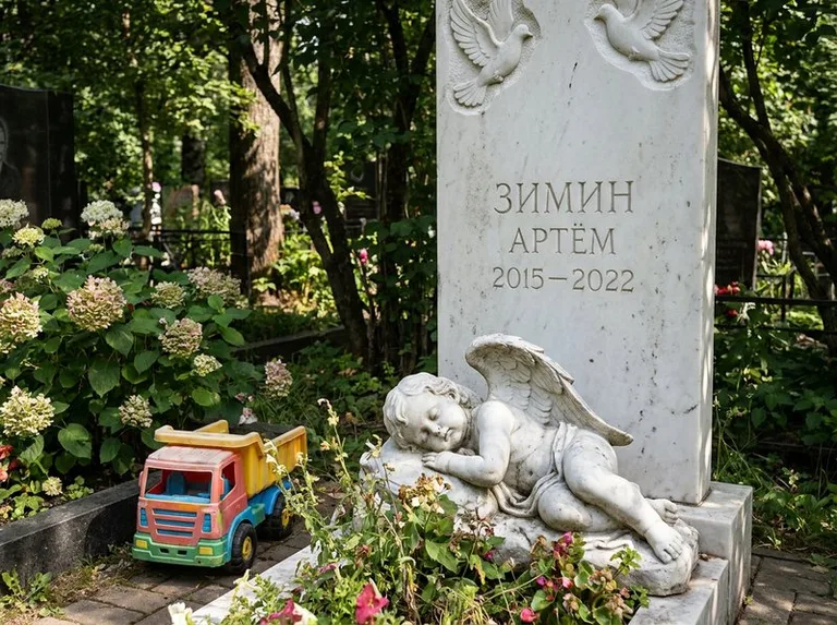 Спящий ангелочек на детском памятнике в Казани