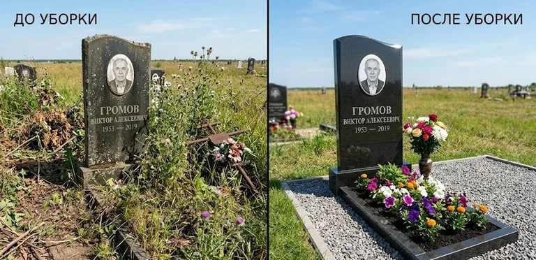 Уборка участка с обелиском до и после в Казани