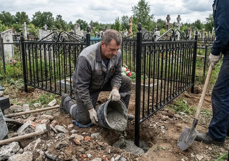 Установка ограды бетонированием ножек в грунт в Казани