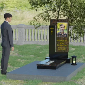 Православный памятник с крестом и мемориальным комплексом - П005