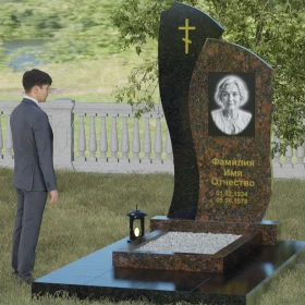 Православный комбинированный памятник с крестом - П028