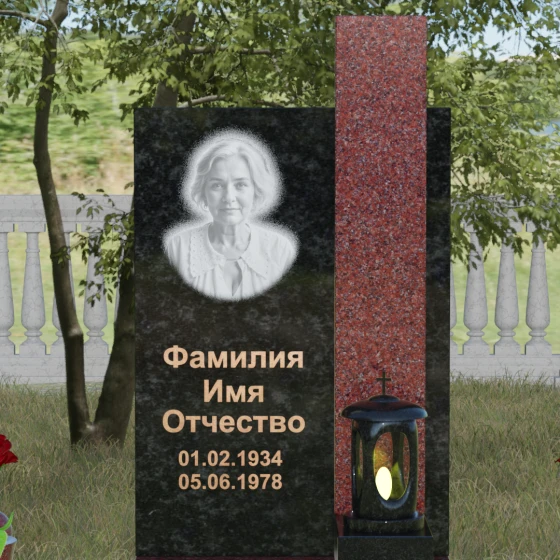 Двойное надгробие с лампадой, гранит Габбро-диабаз