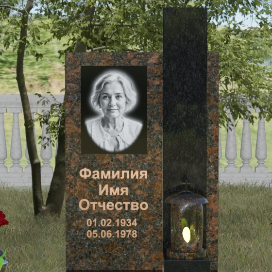 Двойное надгробие с лампадой, гранит Дымовский