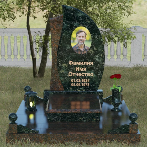 Гранитный светский вертикальный памятник в Красноярске, гранит Балтик грин, вид 2
