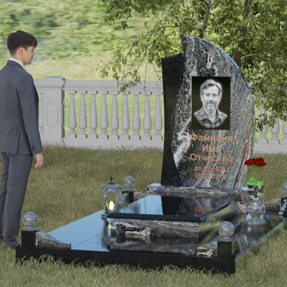 Гранитный светский вертикальный памятник в Красноярске, гранит амфиболит, вид 4