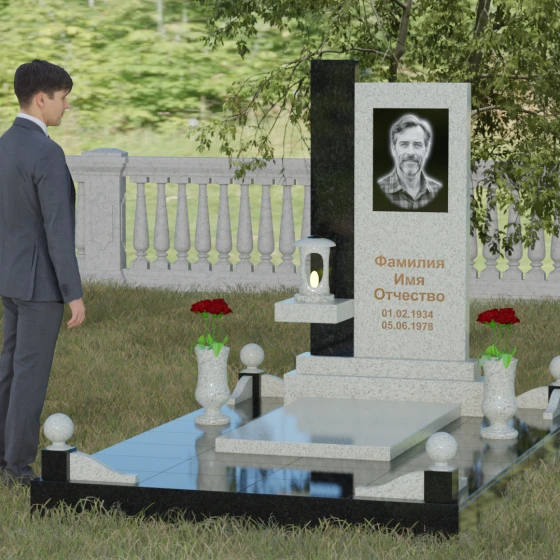 Комбинированный светский вертикальный памятник в Перми, гранит Мансуровский, вид 4