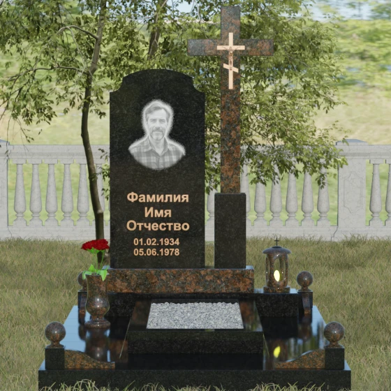 Гранитный православный памятник с крестом в Уфе, гранит Габбро-диабаз, вид 2