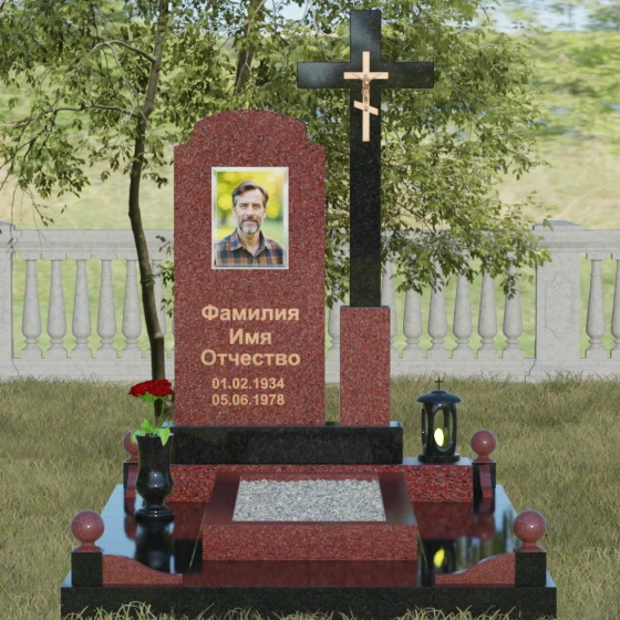 Гранитный православный памятник с крестом в Уфе, гранит Лезниковский, вид 2