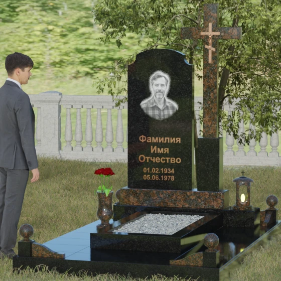 Гранитный православный памятник с крестом в Уфе, гранит Габбро-диабаз, вид 4