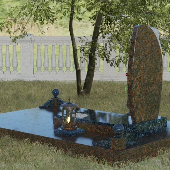 Комбинированный светский памятник в Казани, гранит Блю Перл, вид 3