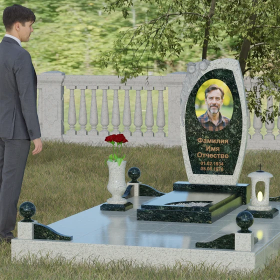 Комбинированный светский памятник в Казани, гранит Балтик грин, вид 4