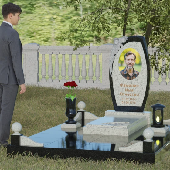 Комбинированный светский памятник в Казани, гранит Мансуровский, вид 4