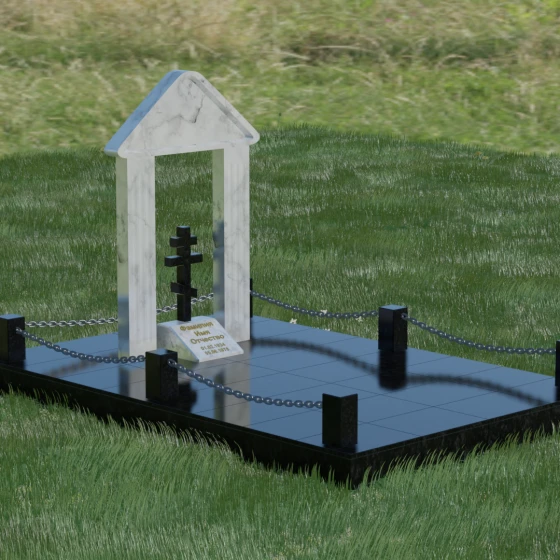 Вертикальный православный памятник из гранита в Тюмени, мрамор Тассос, вид 5