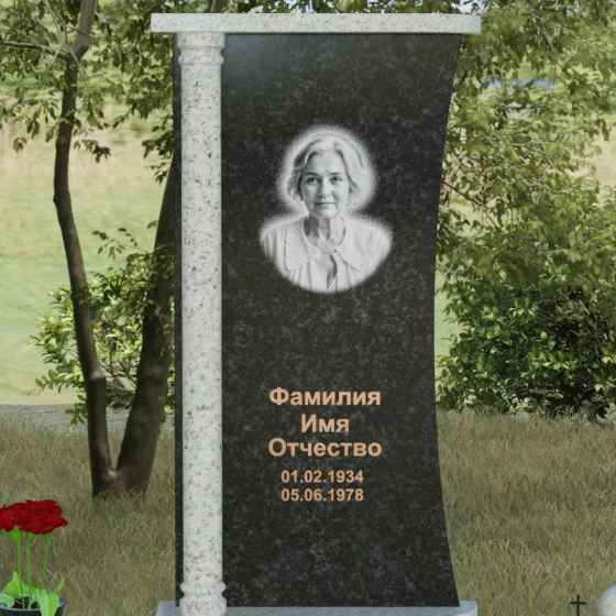 Комбинированный вертикальный памятник светский в Норильске, гранит Габбро-диабаз