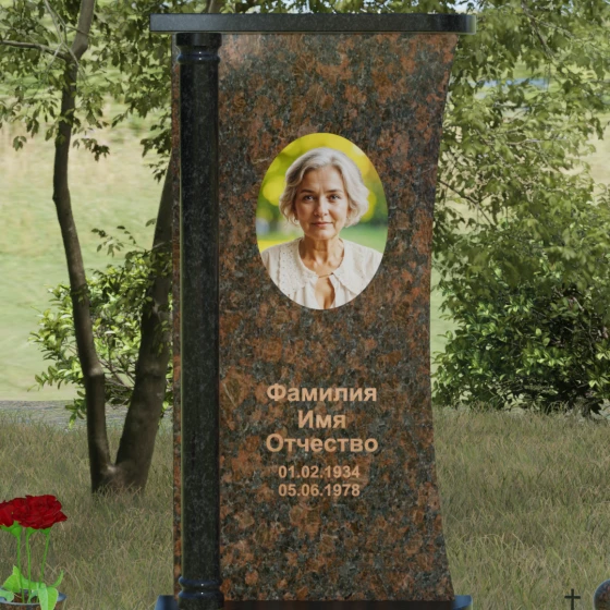 Комбинированный вертикальный памятник светский в Норильске, гранит Дымовский