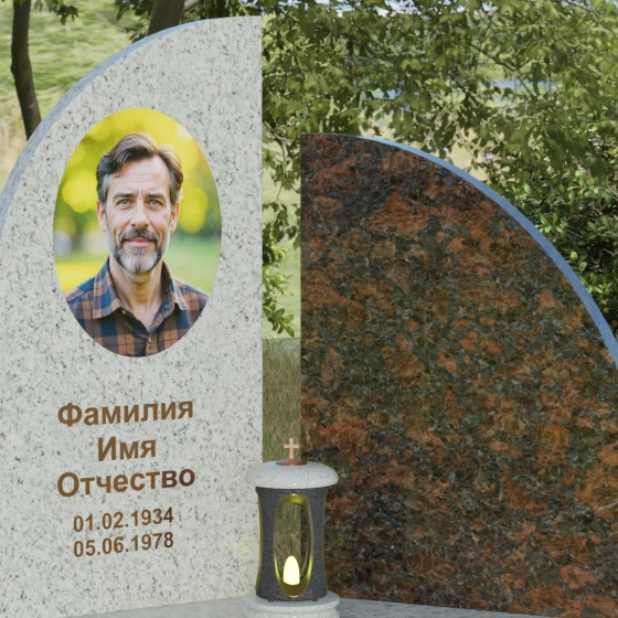Светский вертикальный комбинированный памятник в Набережных Челнах, гранит Мансуровский