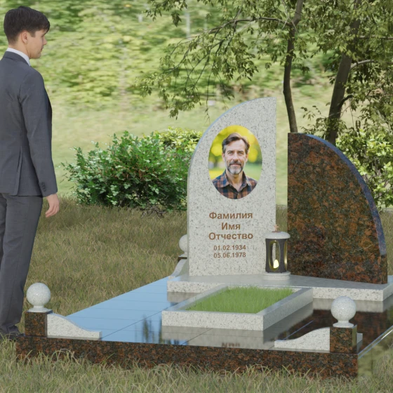 Светский вертикальный комбинированный памятник в Набережных Челнах, гранит Мансуровский, вид 4