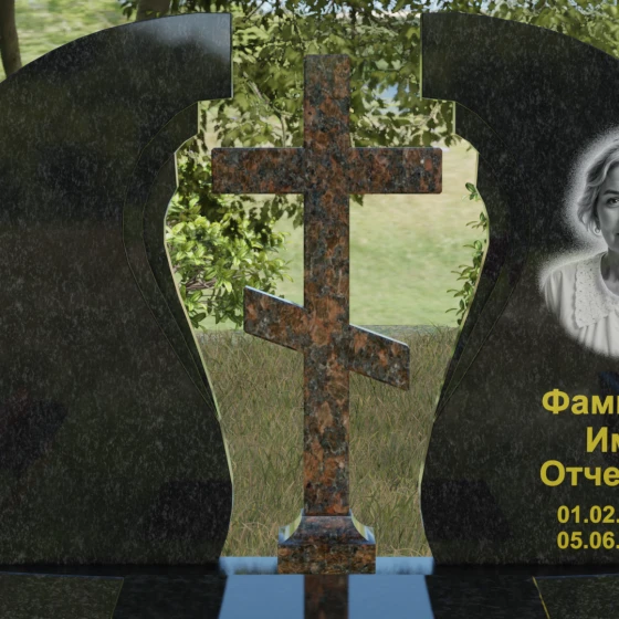Православный гранитный памятник с крестом в Перми, гранит Габбро-диабаз