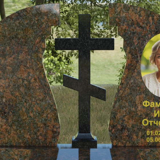 Православный гранитный памятник с крестом в Перми, гранит Дымовский
