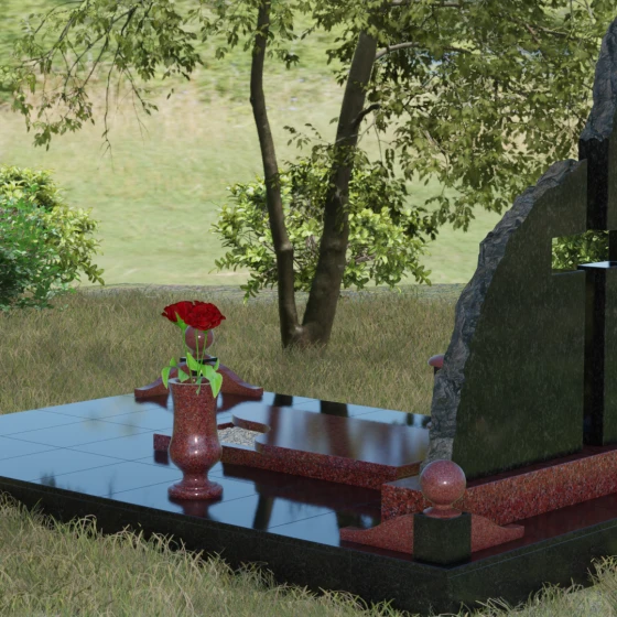 Комбинированный православный памятник с крестом в Перми, гранит Лезниковский, вид 3