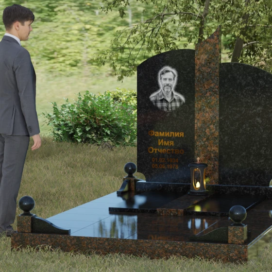 Вертикальный гранитный светский памятник в Перми, гранит Габбро-диабаз, вид 4