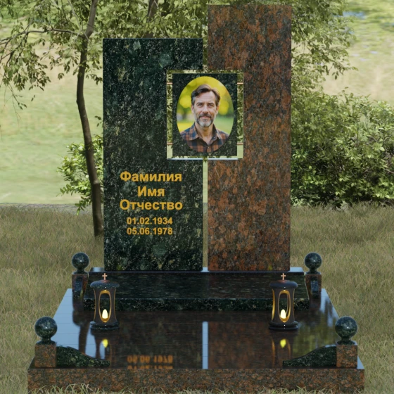 Светский комбинированный памятник в Иркутске, гранит Балтик грин, вид 2