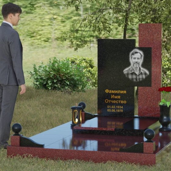 Комбинированный вертикальный памятник светский в Саратове, гранит Габбро-диабаз, вид 4