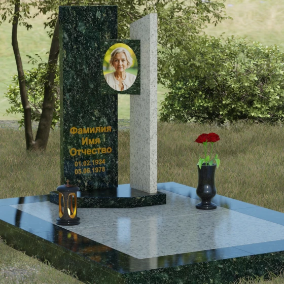 Вертикальный комбинированный светский памятник в Ставрополе, гранит Балтик грин, вид 2