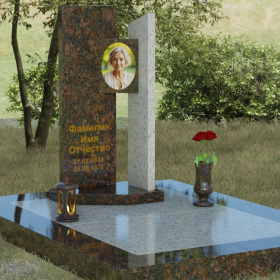 Вертикальный комбинированный светский памятник в Ставрополе, гранит Дымовский, вид 2