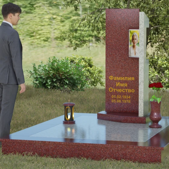 Вертикальный комбинированный светский памятник в Ставрополе, гранит Лезниковский, вид 4