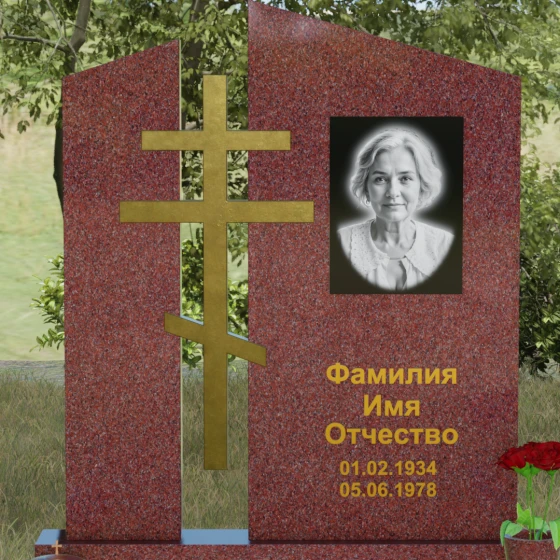 Православный комбинированный памятник с крестом в Сочи, гранит Лезниковский