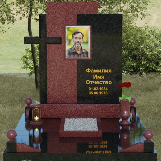 Православный комбинированный памятник в Тюмени, гранит Лезниковский, вид 2