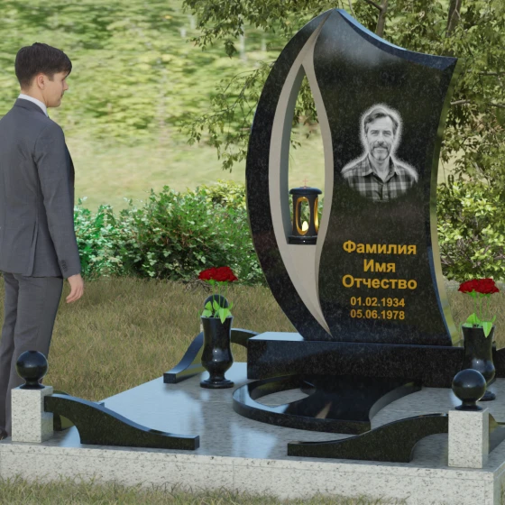 Вертикальный гранитный памятник светский в Красноярске, гранит Габбро-диабаз, вид 4
