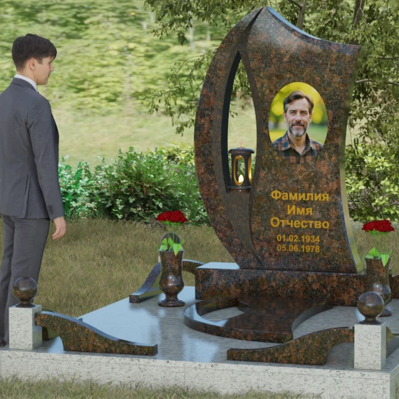 Вертикальный гранитный памятник светский в Красноярске, гранит Дымовский, вид 4