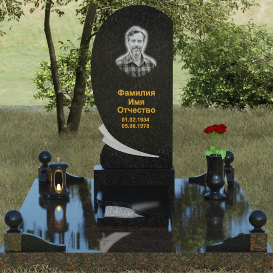 Светский вертикальный гранитный памятник в Набережных Челнах, гранит Габбро-диабаз, вид 2