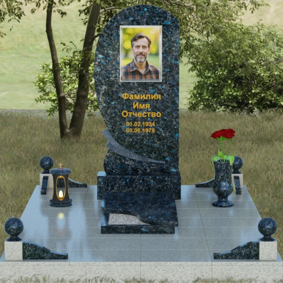 Светский вертикальный гранитный памятник в Набережных Челнах, гранит Блю Перл, вид 2