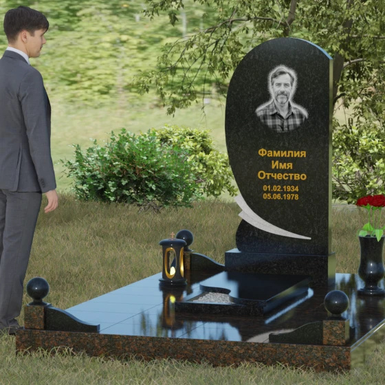 Светский вертикальный гранитный памятник в Набережных Челнах, гранит Габбро-диабаз, вид 4