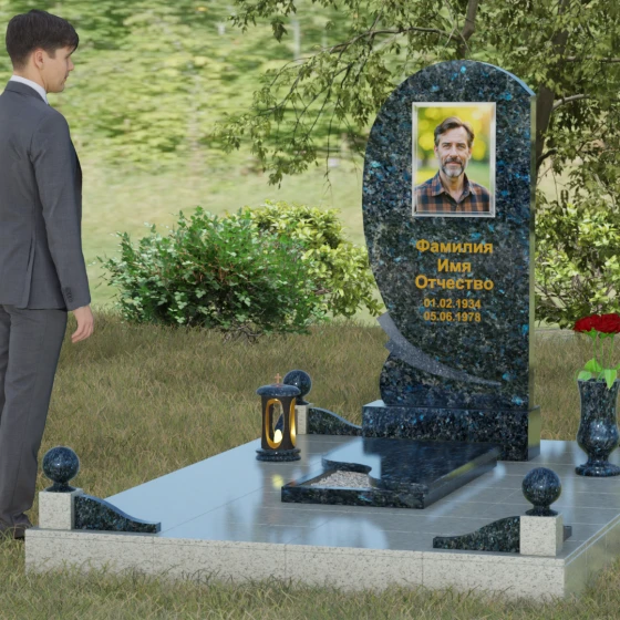 Светский вертикальный гранитный памятник в Набережных Челнах, гранит Блю Перл, вид 4