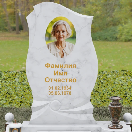 Светский вертикальный гранитный памятник в Казани, мрамор Тассос
