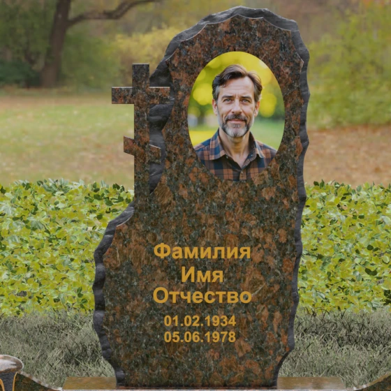 Гранитный православный памятник с крестом в Уфе, гранит Дымовский