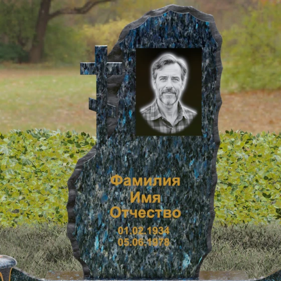 Гранитный православный памятник с крестом в Уфе, гранит Блю Перл