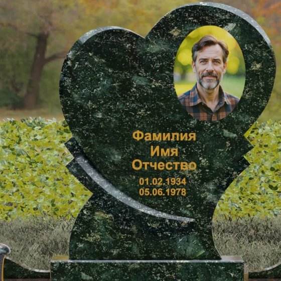 Вертикальный комбинированный светский памятник в Тольятти, гранит Балтик грин