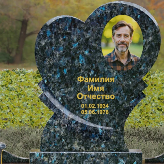Вертикальный комбинированный светский памятник в Тольятти, гранит Блю Перл