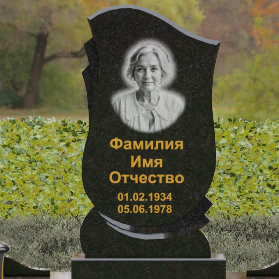 Вертикальный Гранитный памятник для одного в Альметьевске, гранит Габбро-диабаз