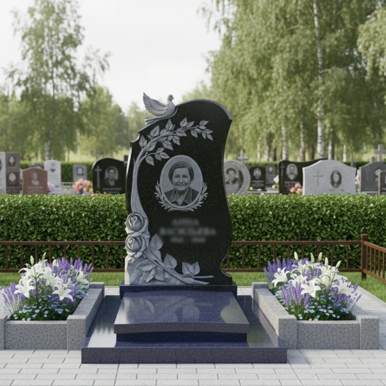 Элитный вертикальный памятник в Казани, гранит Габбро-диабаз