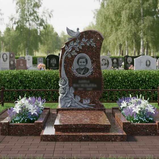 Элитный вертикальный памятник в Казани, гранит Дымовский