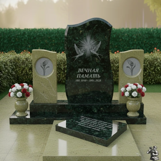 Гранитный вертикальный памятник на могилу в Набережных Челнах, гранит Балтик грин